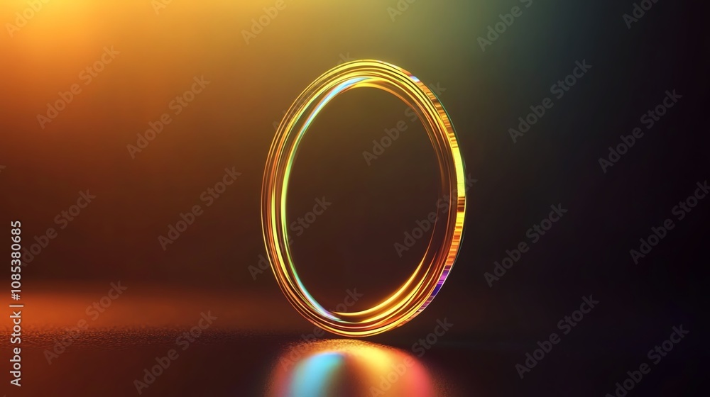 Golden ring illuminated with colorful ambient light reflections. Golden ring illuminated with colorful ambient light reflections.