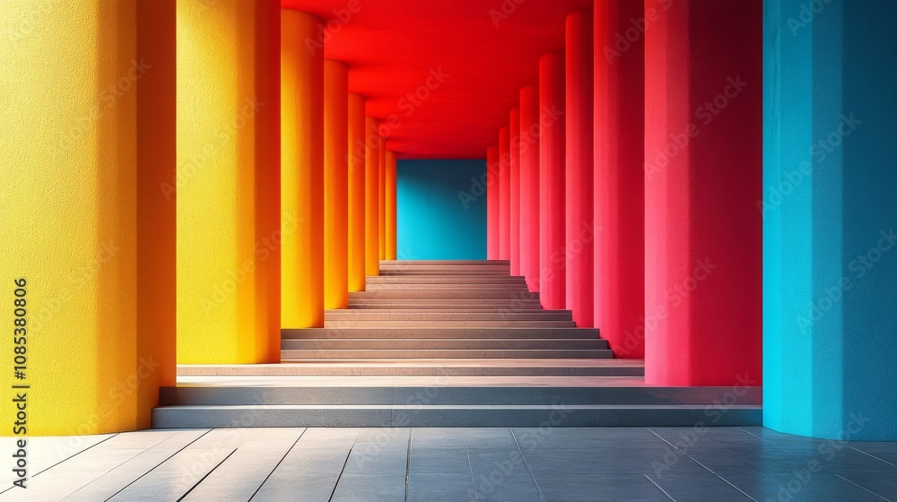 Vibrant Pathway to Success: A captivating image of a colorful, architectural hallway with vibrant columns and a receding staircase, symbolizing growth, opportunity, and the journey towards success. Vibrant Pathway to Success: A captivating image of a colorful, architectural hallway with vibrant columns and a receding staircase, symbolizing growth, opportunity, and the journey towards success.