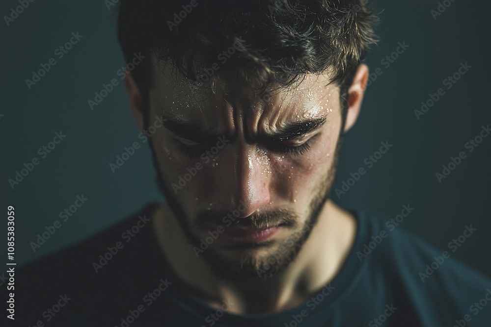 Obraz premium A Moment of Reflection: A Man in Contemplation and Emotional Depth