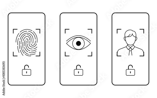 Biometric security, set of fingerprint, iris and face recognition