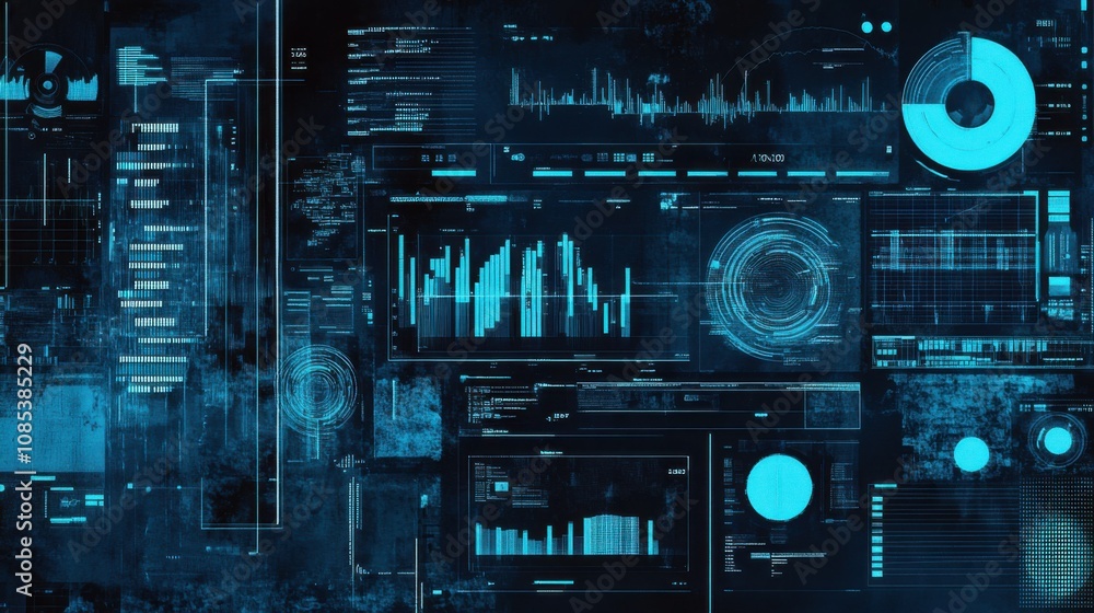 The concept of real-time data analysis in electric blue and black colors The concept of real-time data analysis in electric blue and black colors