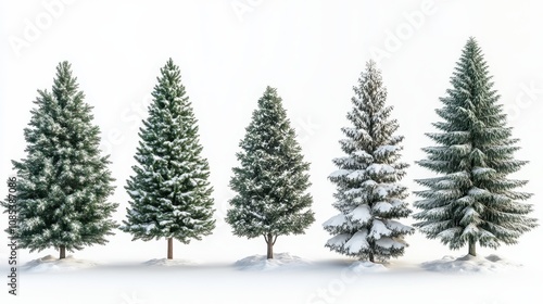 Collection of christmas Trees with Snow isolated on transparent or white background