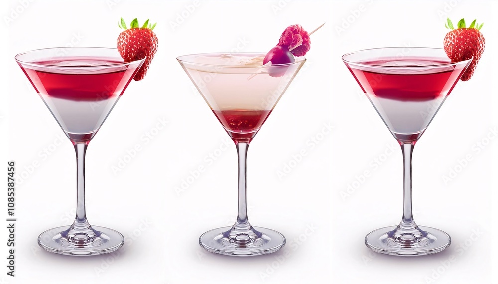 A visually striking martini made with a combination of gin vermouth and third layer using a fruit raspberry on isolated white background A visually striking martini made with a combination of gin vermouth and third layer using a fruit raspberry on isolated white background