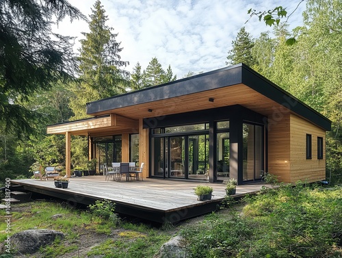 Esquisse d'une maison moderne partiellement en bois et des matÃ©riaux recyclable et bon pour l'environnement photo