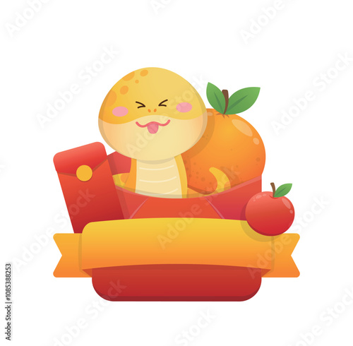 Chinese New Year illustration or icon of snake with golden ribbon
