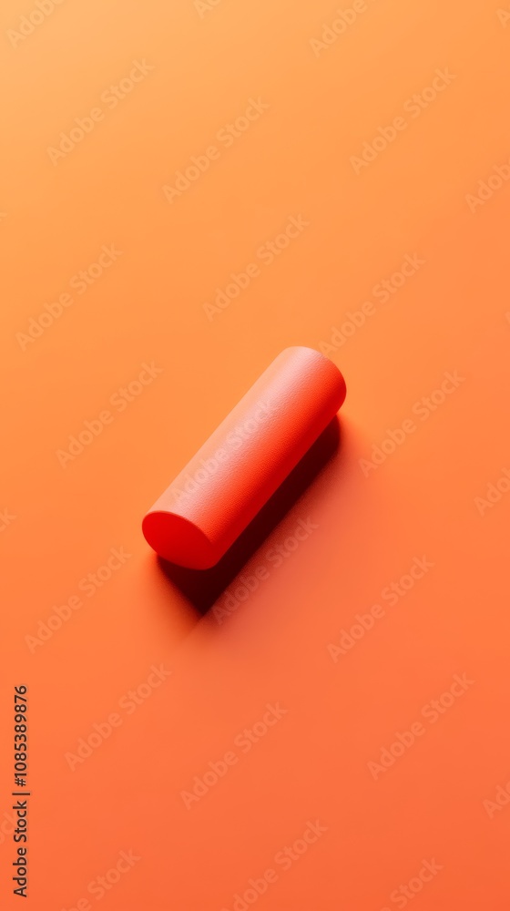 Orange Minimalism: A single, sleek, cylindrical object rests on a vibrant orange background, its rounded edges and subtle shadow adding a touch of modern elegance. Orange Minimalism: A single, sleek, cylindrical object rests on a vibrant orange background, its rounded edges and subtle shadow adding a touch of modern elegance.