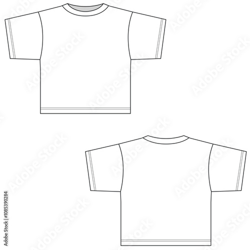 Blank cropped t-shirt design. Cropped t-shirt front and back view template	