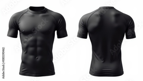 Obraz na płótnie High-quality rashguard mockup with realistic texture and stitching details. Displayed in front and back views for sportswear design. w salonie