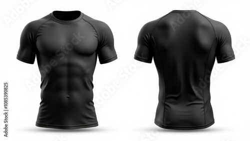 Sportswear rashguard mockup with smooth material and detailed stitching. Highlighting realistic texture in front and back views. photo