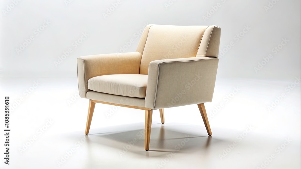 Modern Beige Upholstered Chair on White Background - Minimalist Furniture Photography, Interior Design Inspiration, Stylish Seating, Contemporary Home Decor Modern Beige Upholstered Chair on White Background - Minimalist Furniture Photography, Interior Design Inspiration, Stylish Seating, Contemporary Home Decor