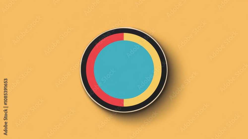 Circular Abstract Design: A minimalist, circular design featuring vibrant hues of blue, red, and yellow against a warm yellow background. This abstract image evokes a sense of simplicity, balance. Circular Abstract Design: A minimalist, circular design featuring vibrant hues of blue, red, and yellow against a warm yellow background. This abstract image evokes a sense of simplicity, balance.