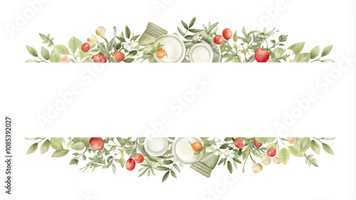 Watercolor floral frame with white space for text. Hand painted illustration.