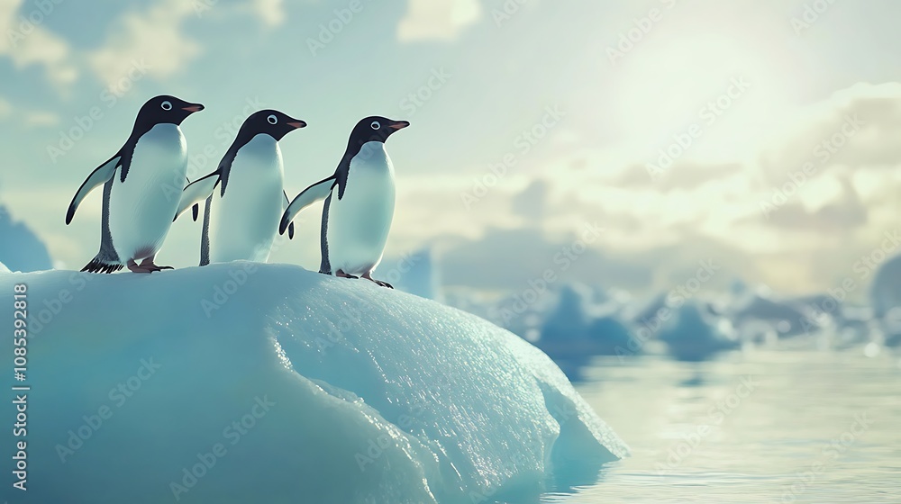 Obraz premium Penguins Iceberg Frozen Arctic Ocean Majestic Nature Scene Photo