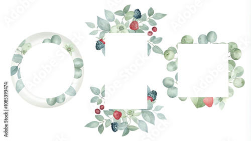 Watercolor frame with berries and leaves. Perfect for invitations, greeting cards, blogs and more.