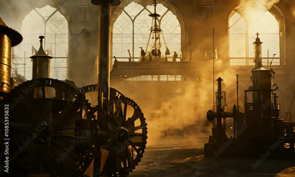 Steam-Powered Industrial Revolution Era Factory Interior
