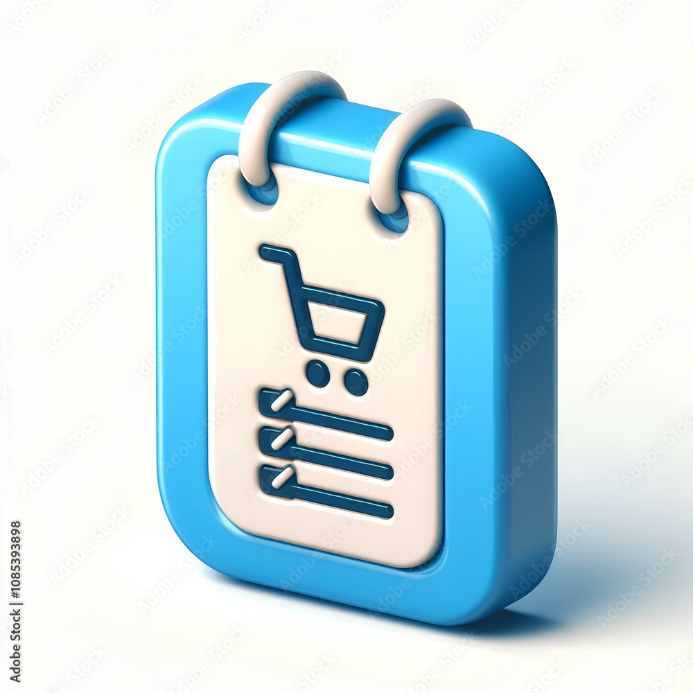 3D Render of Floating Cartoon Shopping List Icon with Rounded Edges 3D Render of Floating Cartoon Shopping List Icon with Rounded Edges
