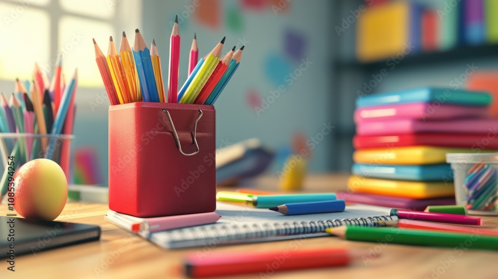 School Supplies on a Wooden Desk School Supplies on a Wooden Desk