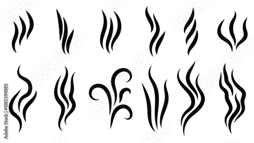 Aromas smell symbols. Linear smells vaporize set, hot coffee aroma, stink or cooking steam, smelling or vapor, smoking, odors signs.