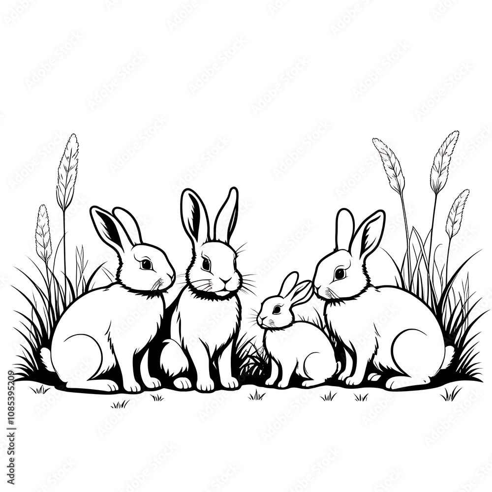 Fototapeta premium Bunny illustration for coloring book pages. 