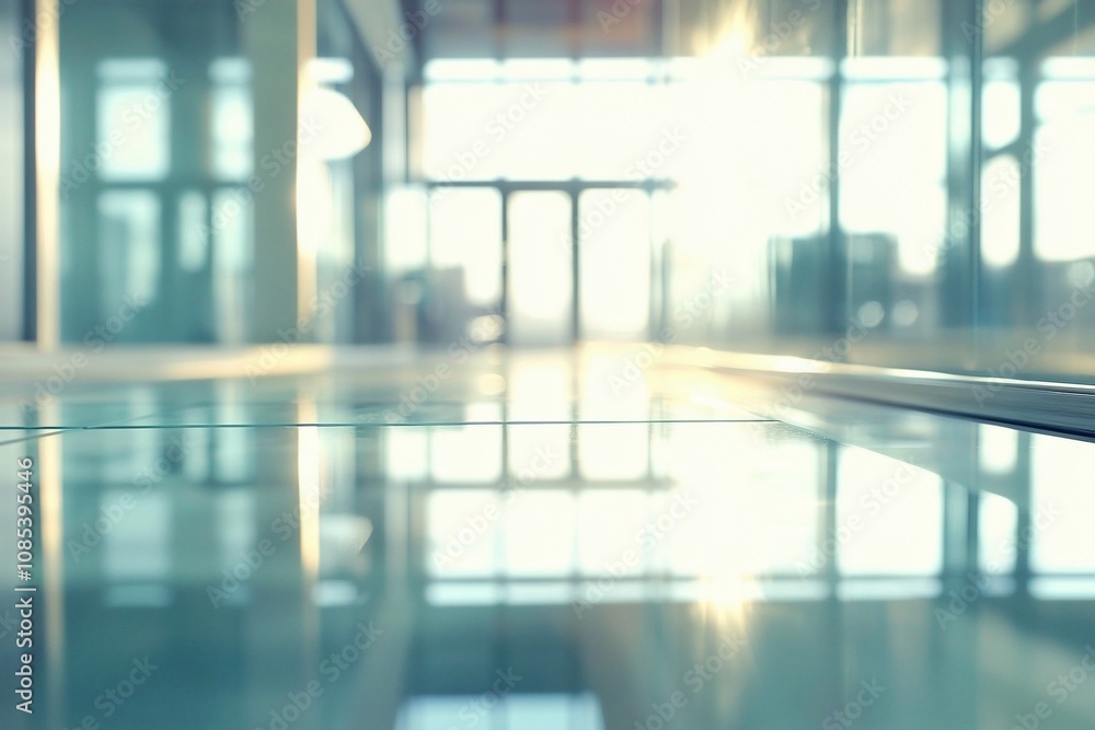 Modern Office Space Reflected in Glass with Soft Lighting Modern Office Space Reflected in Glass with Soft Lighting
