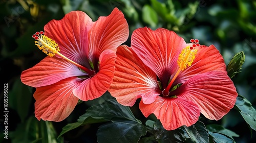 Wallpaper Mural Radiant Red Hibiscus Blossoms - Close-Up of Tropical Flowers Torontodigital.ca