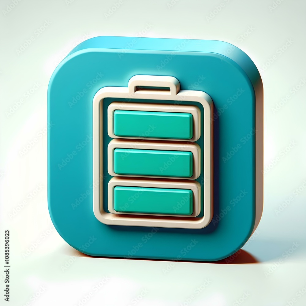 Rounded Edge Battery Full Icon in 3D Render Rounded Edge Battery Full Icon in 3D Render