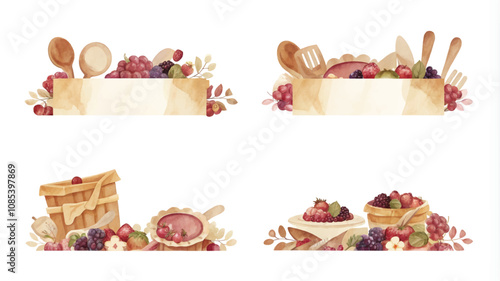 Set of fruit and berry banners. Hand drawn vector illustration.