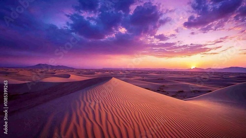 Sunset Over a Serene Desert Landscape with Vibrant Colors photo