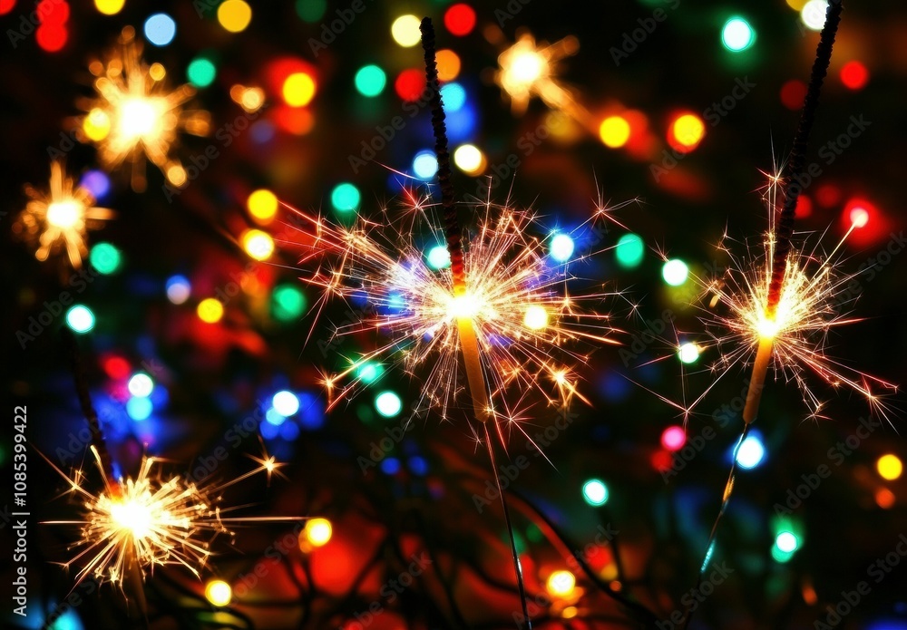 Sparklers light up the calm dusk sky, creating a dreamy ambiance with blurred golden lights shimmering behind. Sparklers light up the calm dusk sky, creating a dreamy ambiance with blurred golden lights shimmering behind.