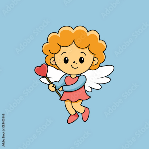 Cute Cupid Character for Valentine's Day, Cute and Playful Cartoon Cupid, Adorable Cupid Vector