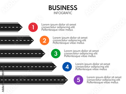 5 horizontal parallel road line exits, vector infographics template