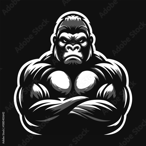 Powerful gorilla illustration with muscular build and intense expression on a black background show