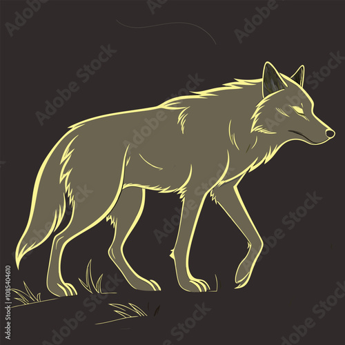 A Translucent Gold Glowing Fantasy Wolf with an E 