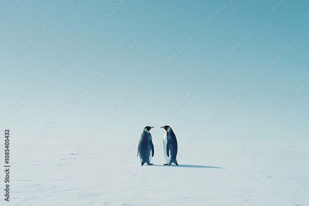 Obraz premium Two Penguins in the Arctic: A Moment of Connection