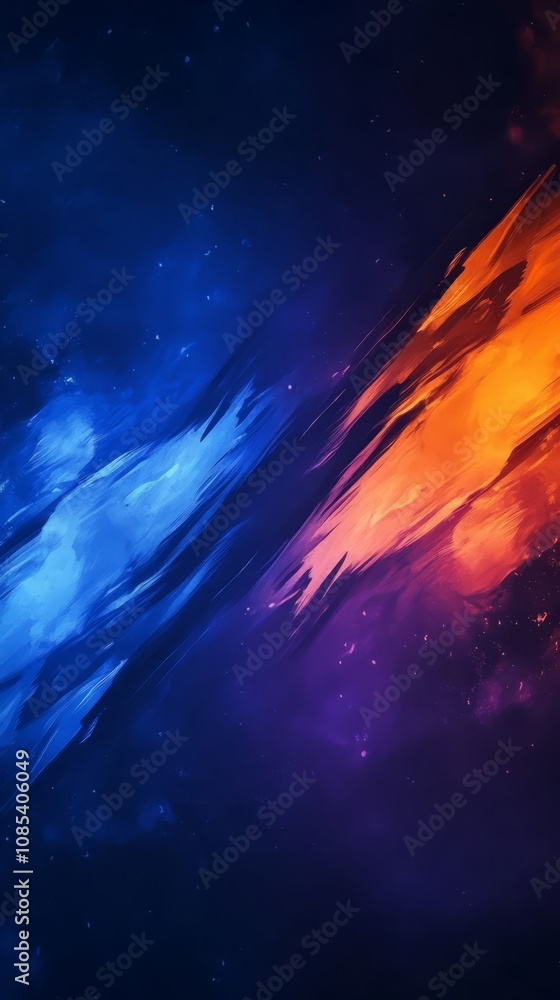 Cosmic Clash: Abstract, vibrant, and full of energy, this digital art piece depicts the collision of blue and orange hues Cosmic Clash: Abstract, vibrant, and full of energy, this digital art piece depicts the collision of blue and orange hues