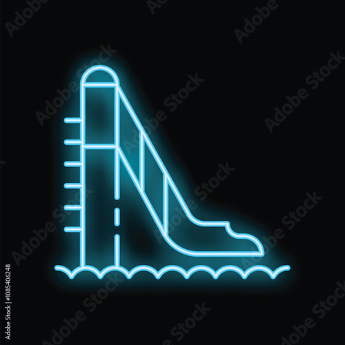 Neon sign illustrating a water slide, perfect for any project needing a playful and summery touch