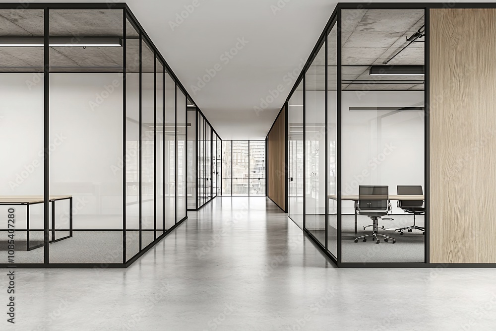 Modern Office Space with Glass Partitions and Minimalist Design Modern Office Space with Glass Partitions and Minimalist Design