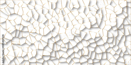  Beautiful white and golden crystallized polygon background. abstract light colorful stone tile pattern with shadow. modern wallpaper, trendy simple minimal geometric background abstract backdrop.