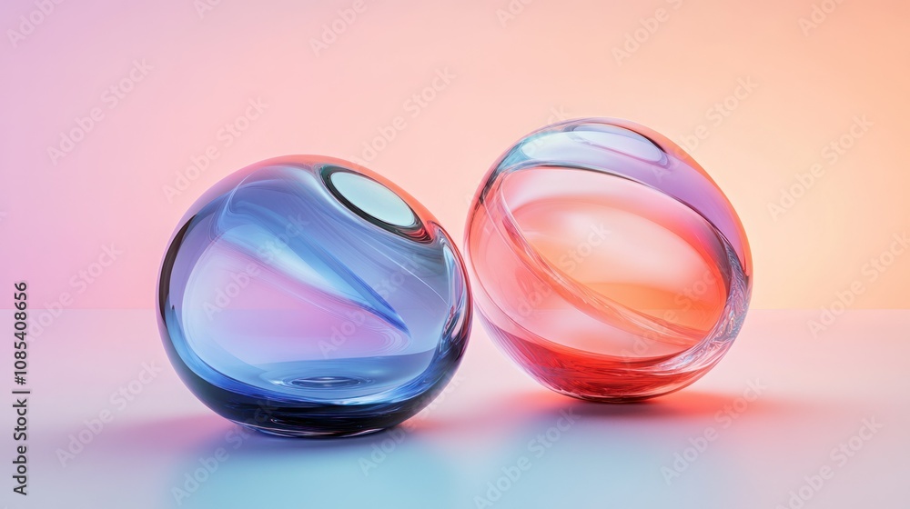 Colorful abstract glass shapes, layered in 3D, with a soft minimalist gradient background for a modern aesthetic Colorful abstract glass shapes, layered in 3D, with a soft minimalist gradient background for a modern aesthetic