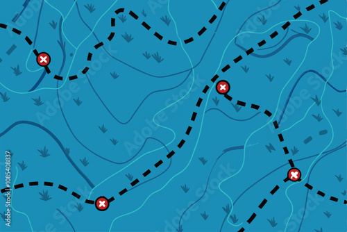 Illustrate a vector graphic of a topographic map with clearly defined contour lines, showing elevation changes and a single prominent peak (1).  Include a color gradient representing altitude.