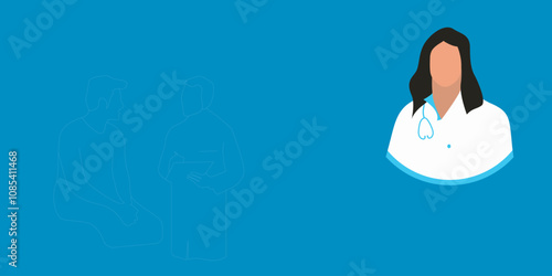 doctor with patient art theme and also have vibrant blue background in design, doctor and patient relation makes better condition design template 