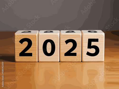 The number year 2025 wooden cubes. Financial annual plan for save money, Budget, tax, investment, financial, savings, and New Year Resolution retirement concept.
