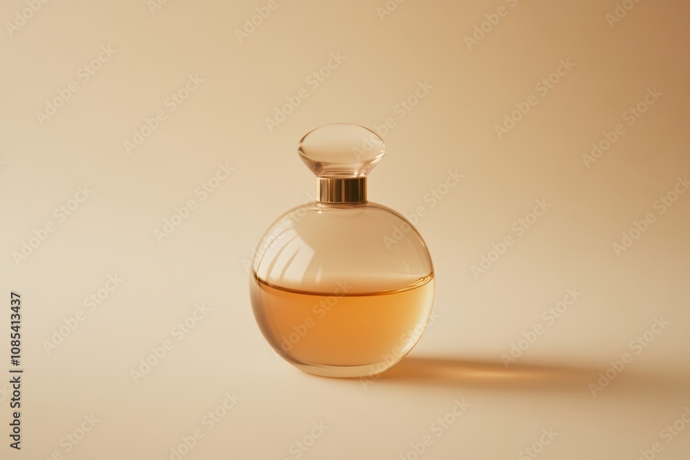 creative ball-like bottle of perfume isolated on a clean light beige background creative ball-like bottle of perfume isolated on a clean light beige background