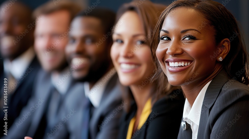 Professional Diverse Team Portrait Smiling at Conference Table, Business Meeting, Collaboration, Friendly Atmosphere, Corporate Environment, Close-Up Focus on Participants Professional Diverse Team Portrait Smiling at Conference Table, Business Meeting, Collaboration, Friendly Atmosphere, Corporate Environment, Close-Up Focus on Participants