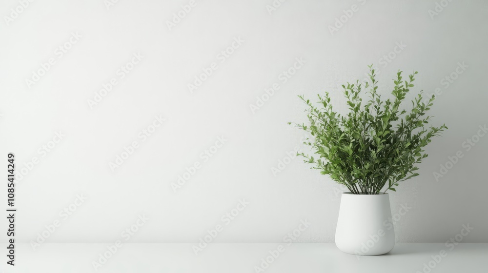 Minimalist Greenery: A simple, elegant green plant in a white pot against a clean backdrop, creating a serene and minimalist aesthetic. perfect for interior design, home decor, and minimalist living. Minimalist Greenery: A simple, elegant green plant in a white pot against a clean backdrop, creating a serene and minimalist aesthetic. perfect for interior design, home decor, and minimalist living.
