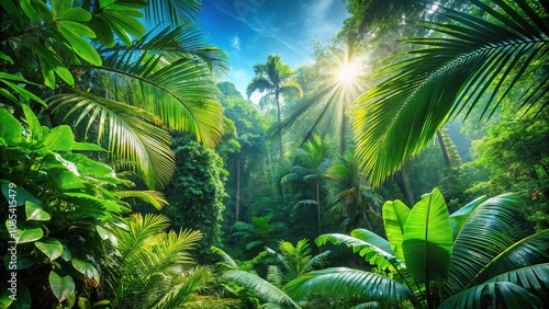 Lush Tropical Forest Under a Clear Blue Sky - AI Photorealistic Landscape