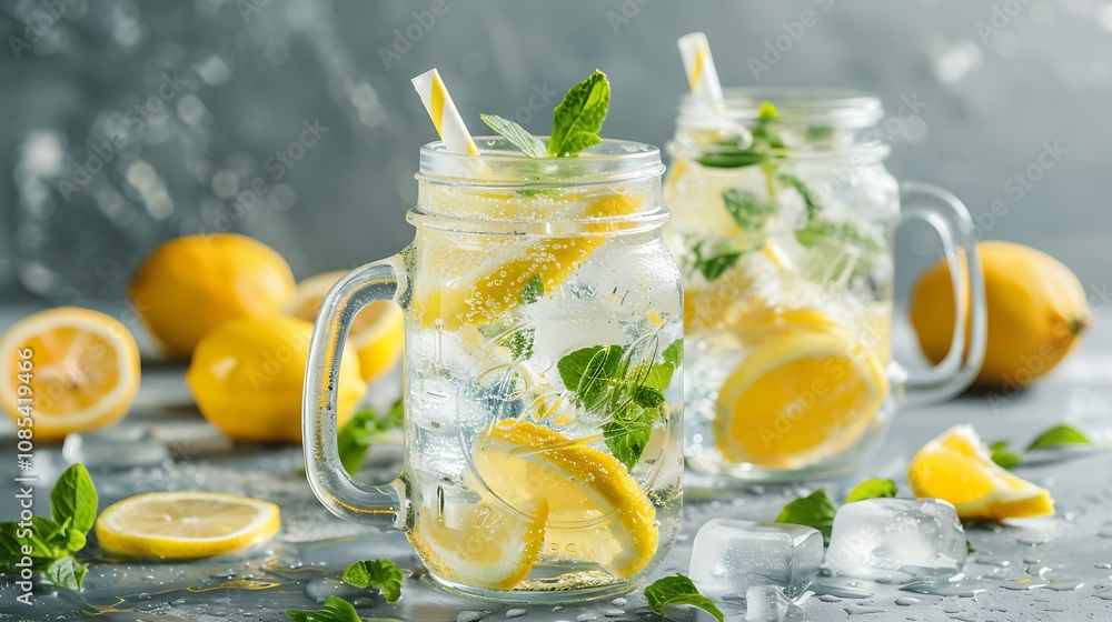 Refreshing Homemade Lemonade with Lemon and Mint Refreshing Homemade Lemonade with Lemon and Mint