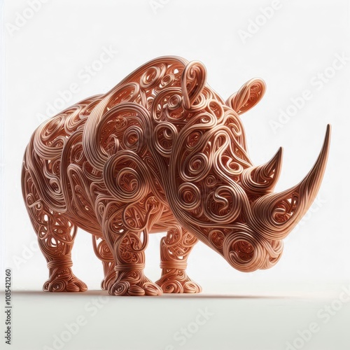 Artificial intelligence design of a copper sculpture in the shape of a rhinoceros photo