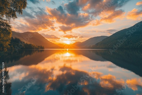Wallpaper Mural Breathtaking Sunset Reflection over Serene Lake with Mountains Torontodigital.ca