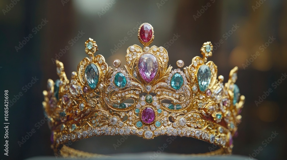 Exquisite Imperial Crown Featuring Vivid Gemstones, Intricate Gold Detailing, and Elegant Design for Royalty and Regal Events Exquisite Imperial Crown Featuring Vivid Gemstones, Intricate Gold Detailing, and Elegant Design for Royalty and Regal Events